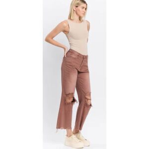 Vervet Jeans Size 25 Flare Crop Super High Rise 90s Vintage Russet Brown Denim